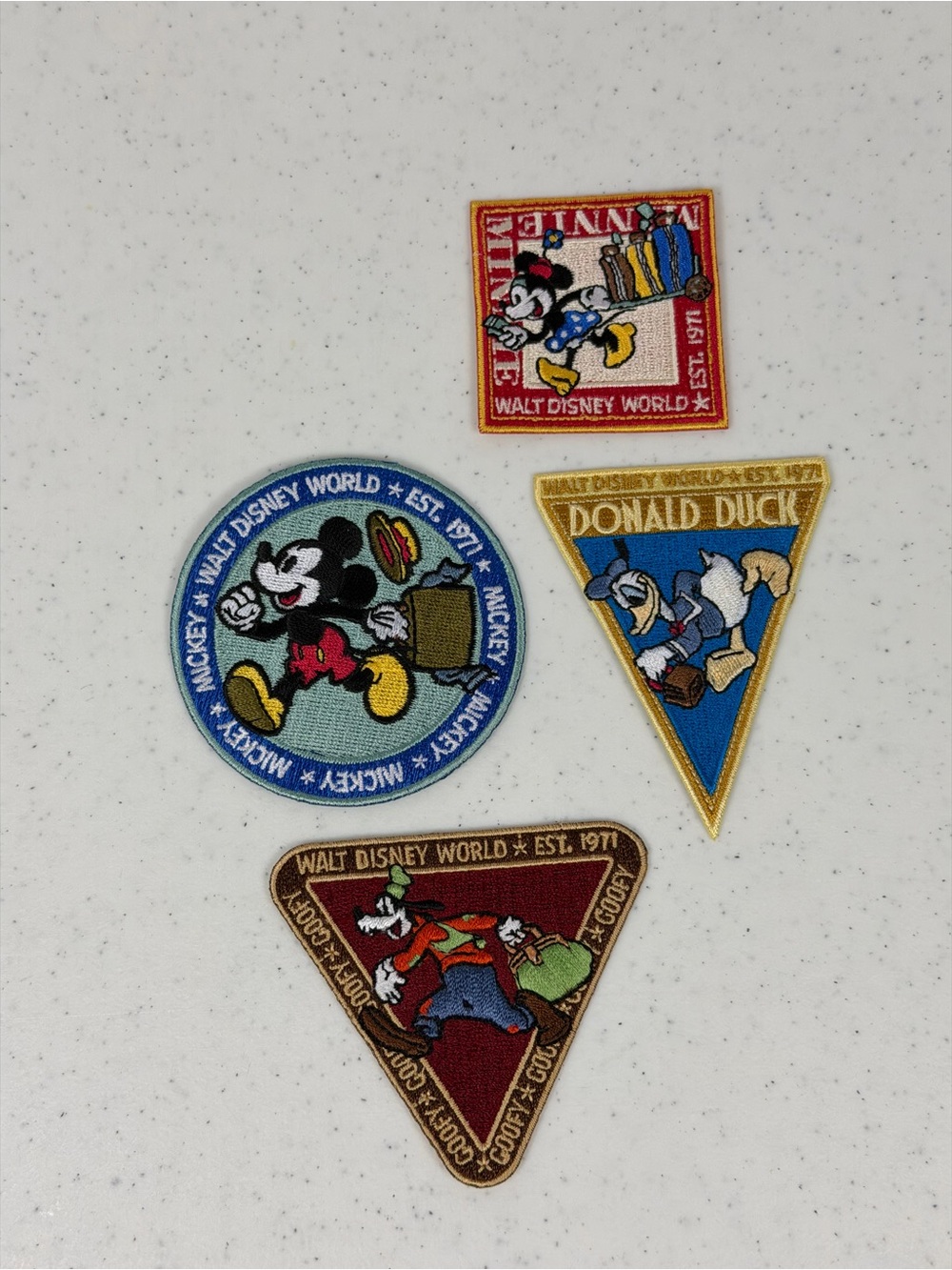 Vintage Walt Disney World Embroidered Patch Set Mickey Minnie Donald Goofy